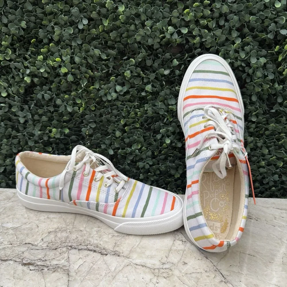Keds x Rifle Paper Co. NWT Women’s Size 9 Anchor Happy Rainbow Stripe Sneakers